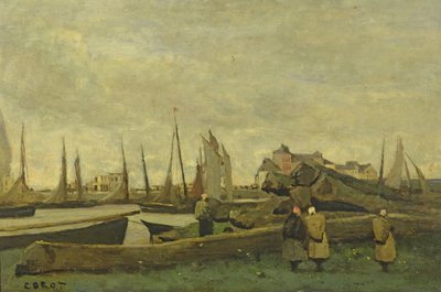 Treport - A Quay by Jean Baptiste Camille Corot